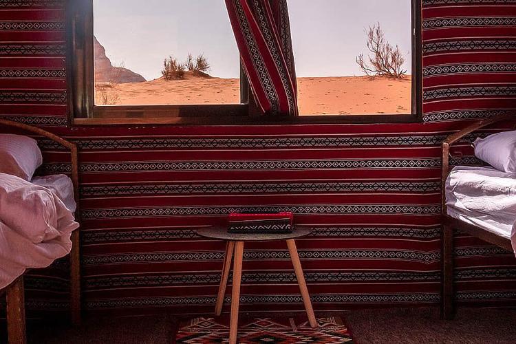 Bed in shared Twin Tent with shared bathroom